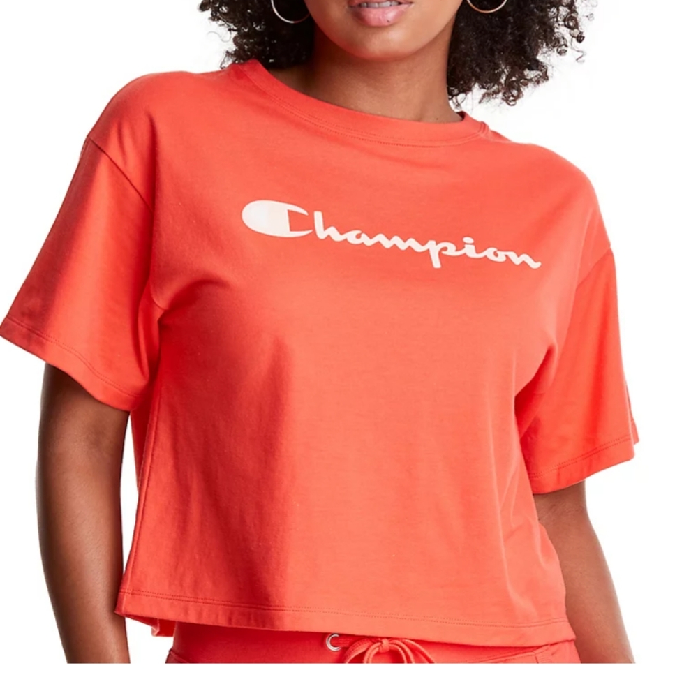 🆕 CHAMPION Athletic Cropped T-Shirt / Poppy Orange / XL